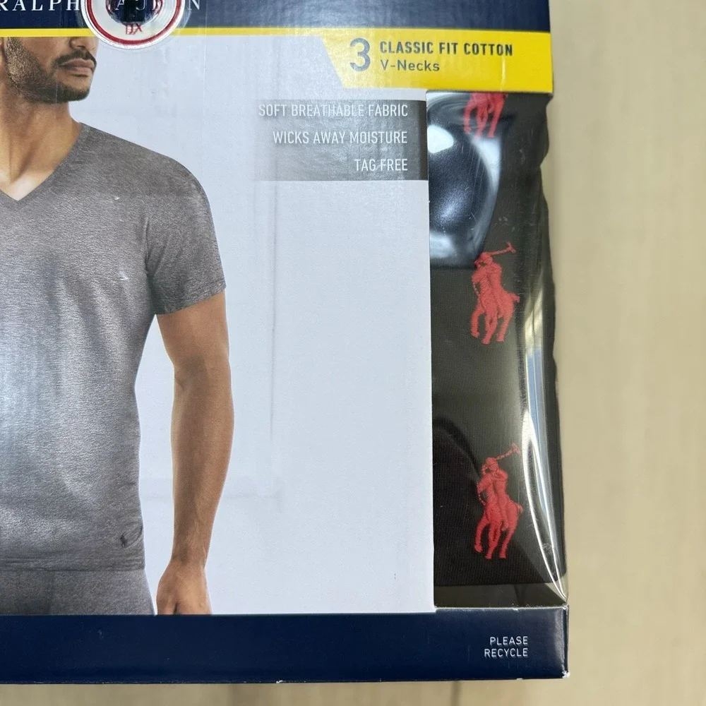 Polo Ralph Lauren‎ Mens V Neck Undershirt 3 Pack Size S Classic Fit Cotton NEW